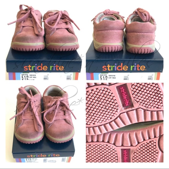 Stride Rite SPROUT Toddler Girl size 5.5M ROSEY SUEDE Pink Lace-Up Sneaker Shoes - Picture 2 of 7